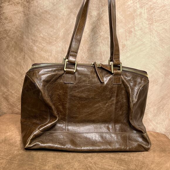 Hobo the Original Brown Leather Shoulder Bag Full Zip Paisley Lining Indie Y2K - Picture 3 of 13